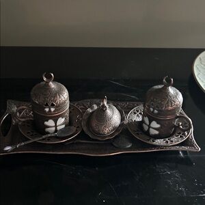 Turkish Ornate Brown and White Coffee Set
